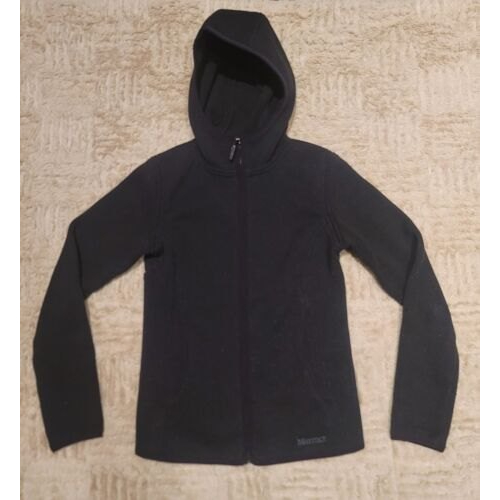 Marmot Black Fleece Hooded Full Zip Up Jacket Long Sleeve Women's Size Xs Euc